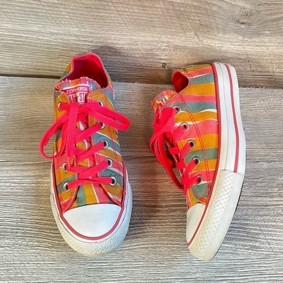Unisex Converse All Star low top neon striped sneaker size 6 woman’s and 4 mens - Picture 1 of 14